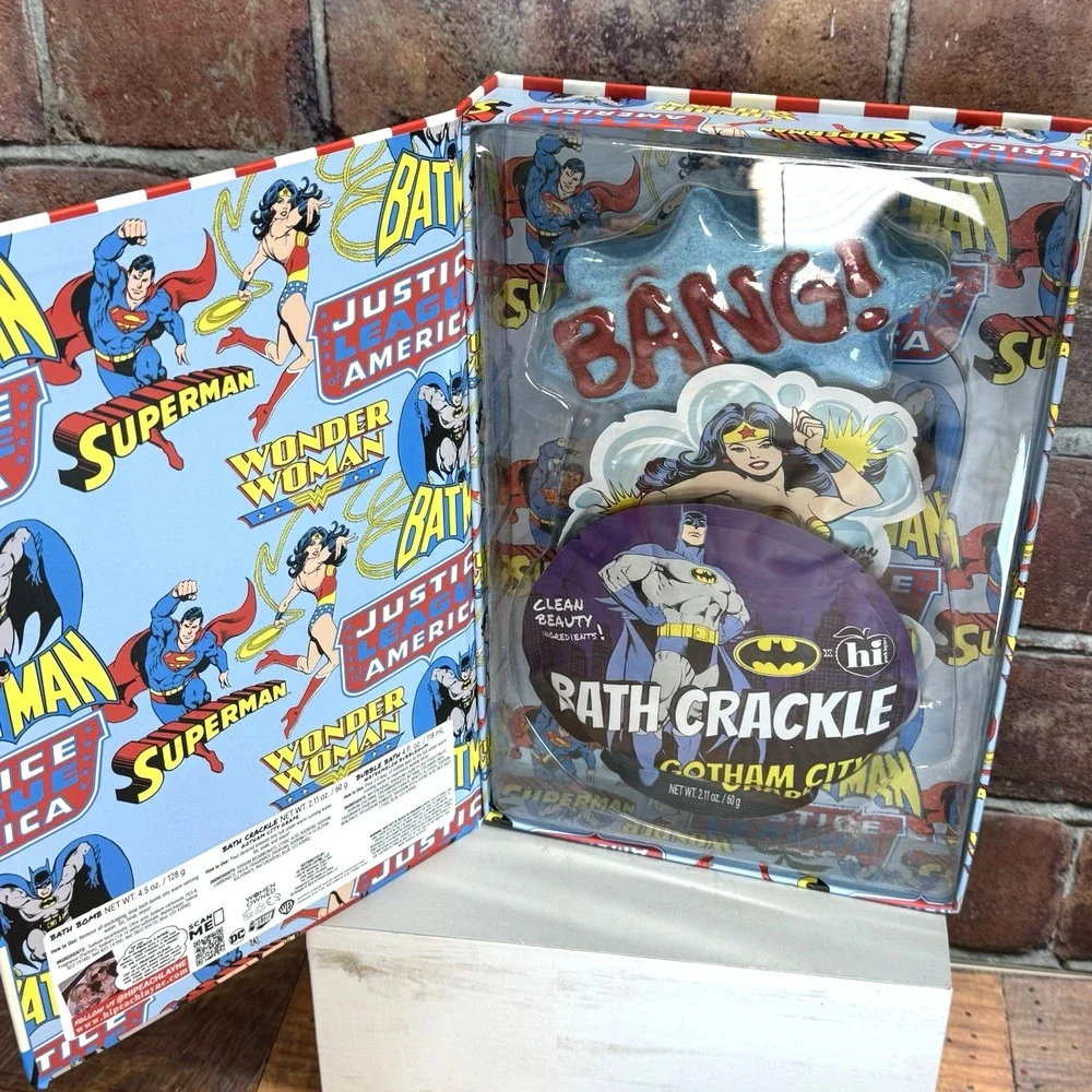 Justice League x Hi Peach Layne Bath Set- Bath Bomb Bath Crackle Bubble Bath New